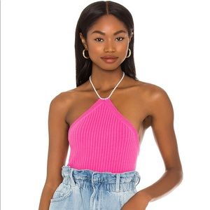 Line & Dot Pink Neck Halter Top